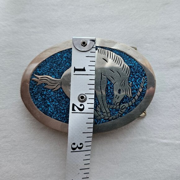 Vintage Silver & Turquoise Bucking Horse Buckle | Made in Mexico main image 3